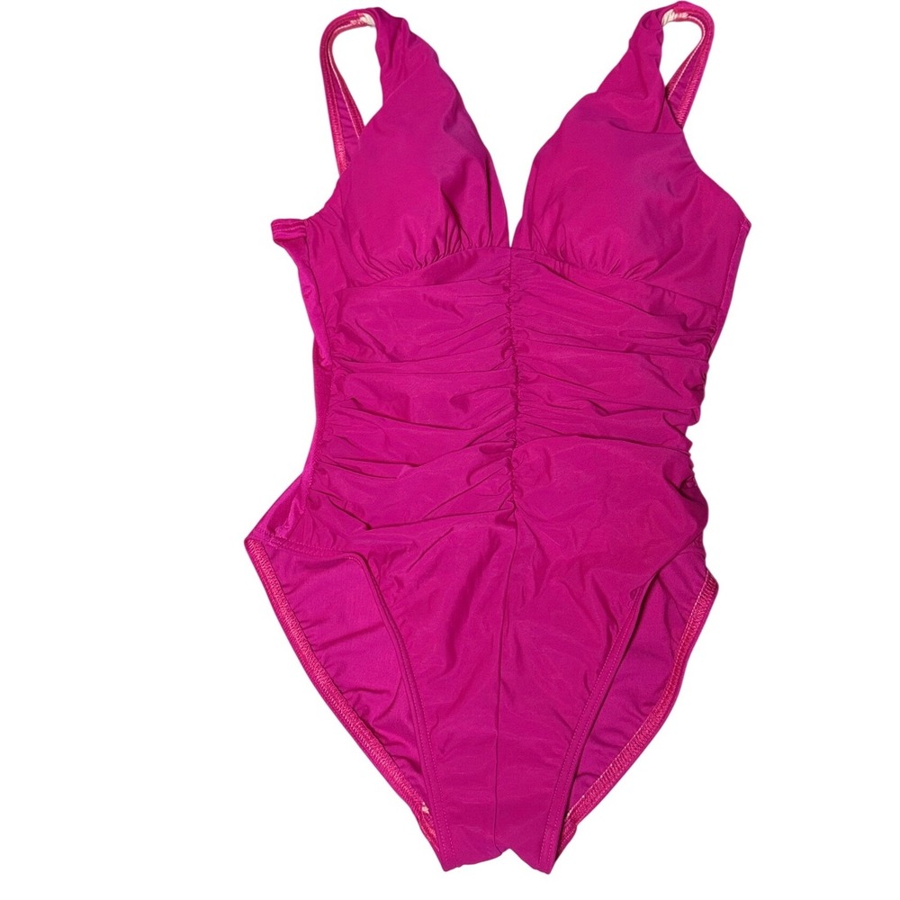 Miraclesuit One Piece Swimsuit 10 Hot Pink Ruched Tummy Control Slimming Beach